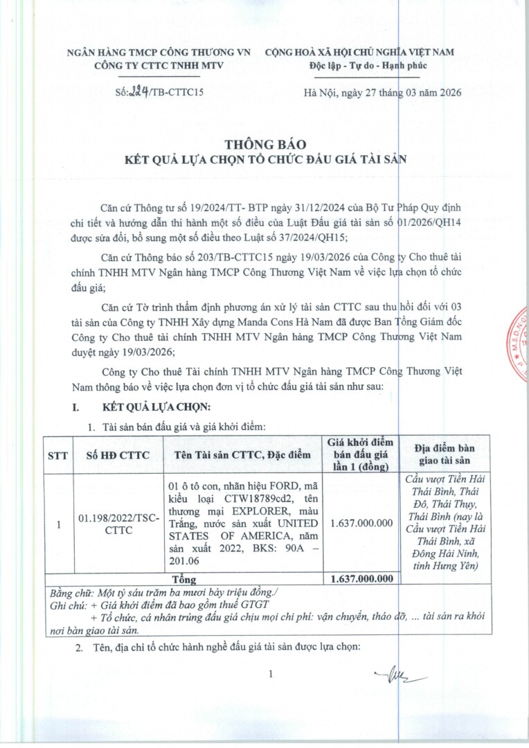 Tb Ket Qua Lua Chon Tc Dau Gia 27.03.2026 Hình ảnh 0