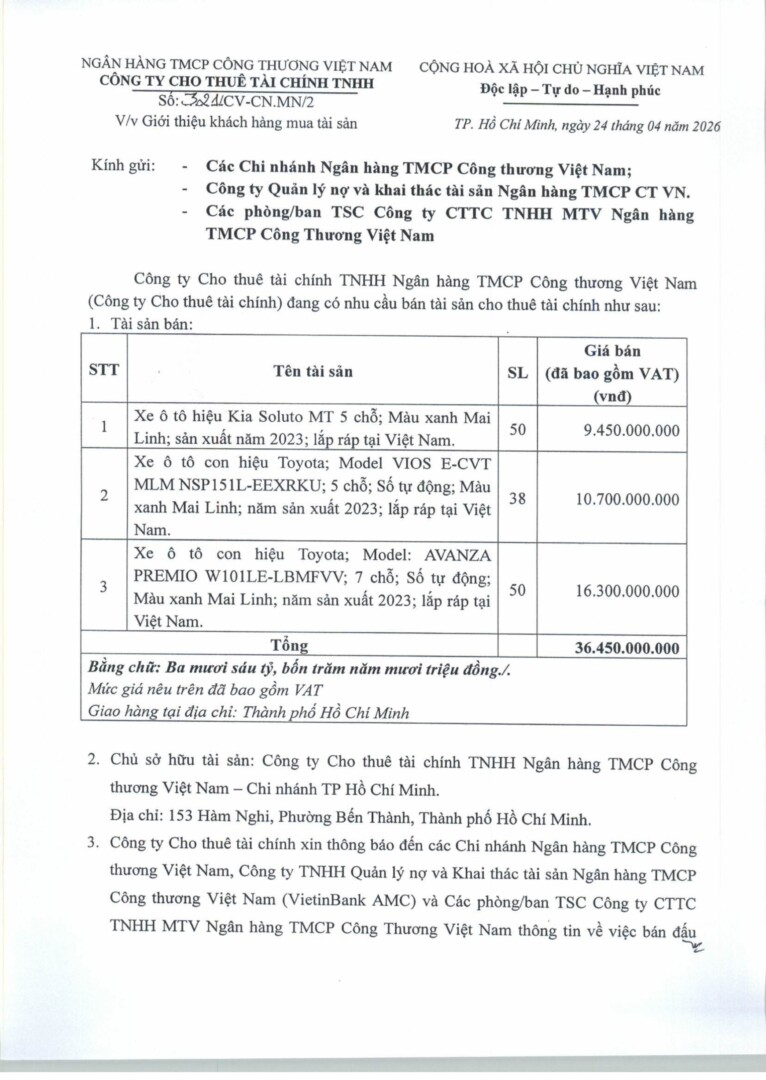 Công Văn Giới Thiệu Khách Hàng Mua Tài Sản Hình ảnh 0