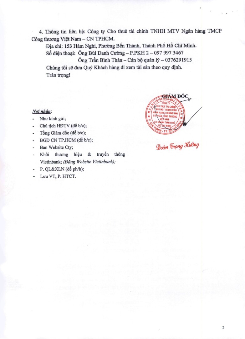 Thông Báo Bán Tài Sản Cttc Hình ảnh 1