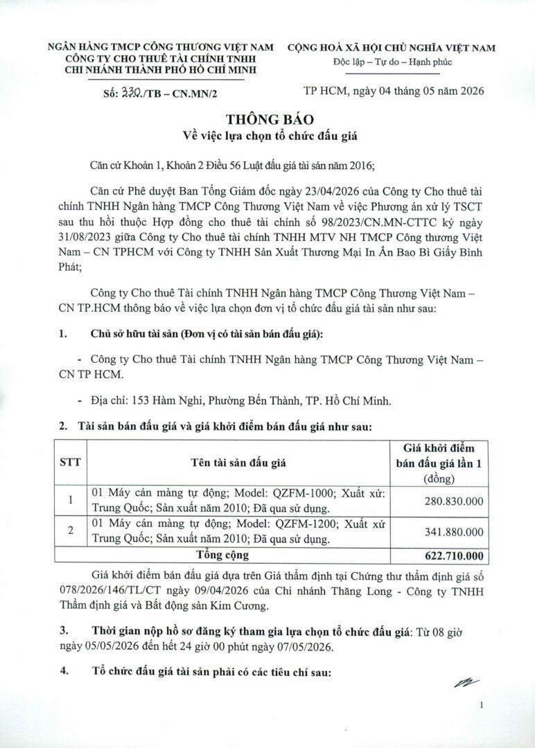 Cv330 Tb Lựa Chọn đấu Giá Công Ty Bình Phát 04.05.2026 Hình ảnh 0
