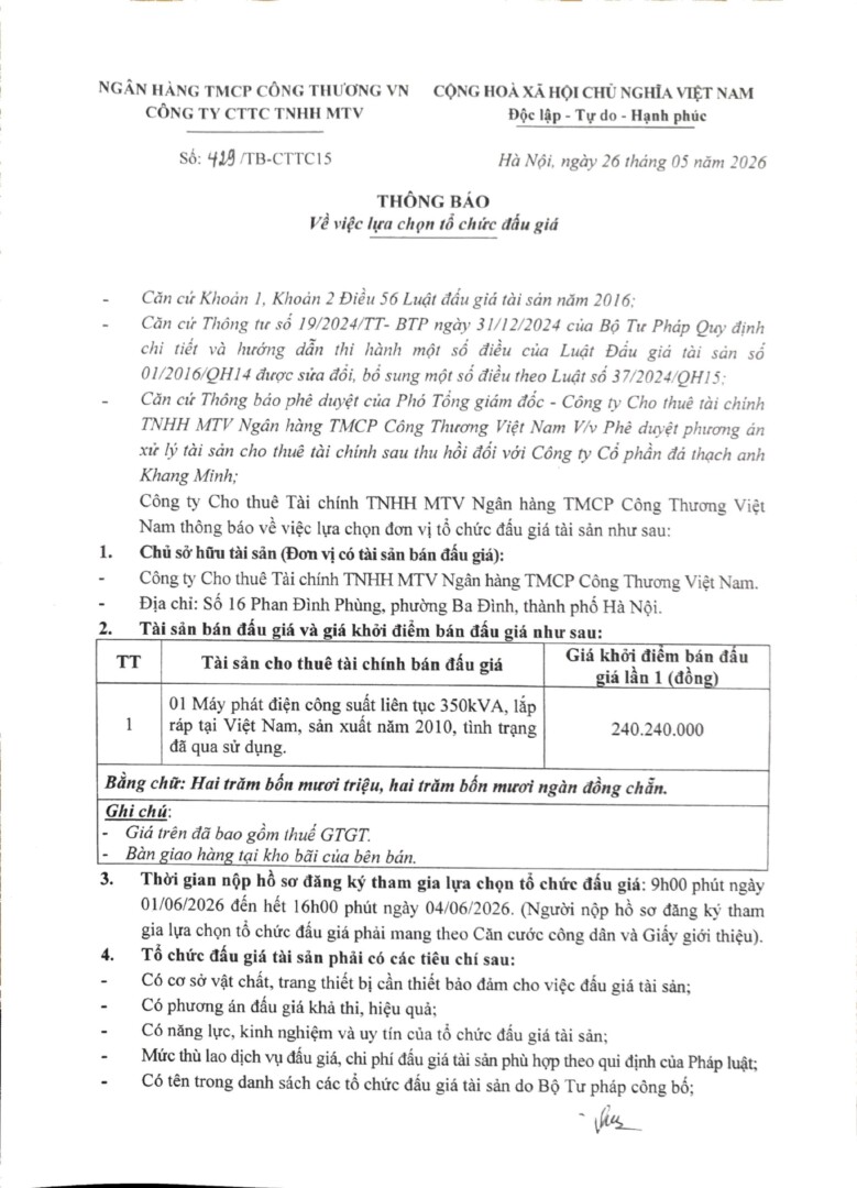 Cv429 Lựa Chọn Tổ Chức đấu Giá 26.05.26 Hình ảnh 0