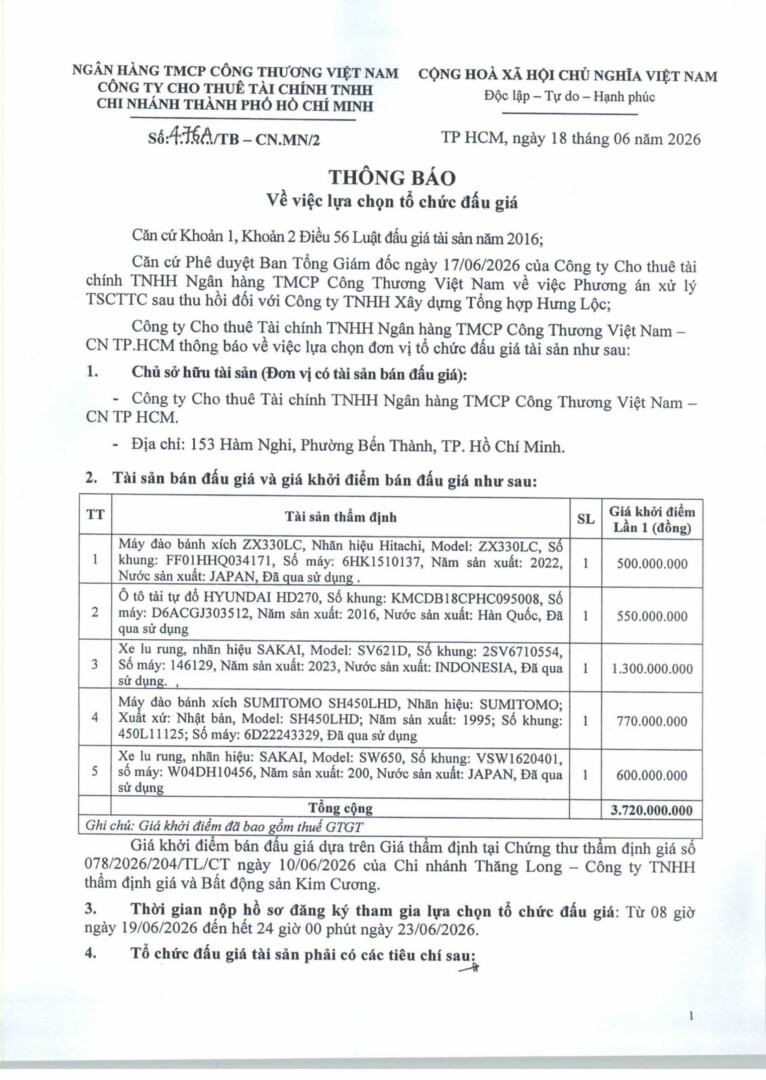 Thông Báo Lựa Chọn Tổ Chức đấu Giá 18.06.2026 Hình ảnh 0